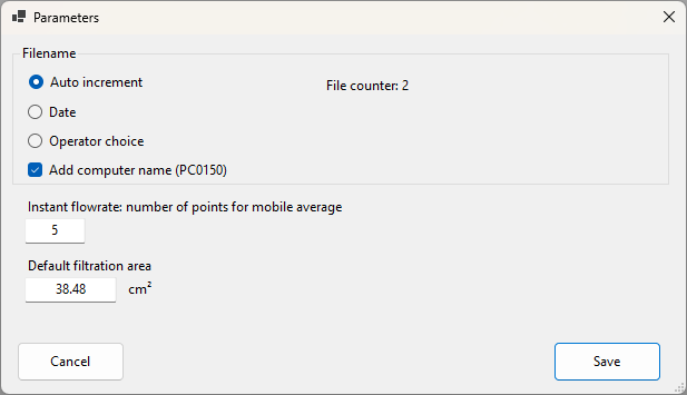 Editable parameters window